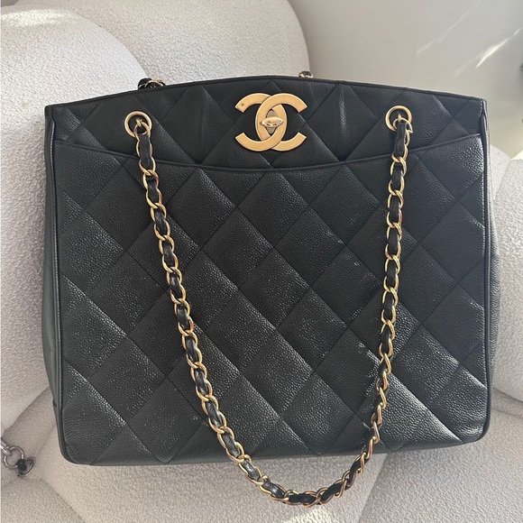 CHANEL Handbags - SOLD - CHANEL Vintage Black Caviar Tote Bag